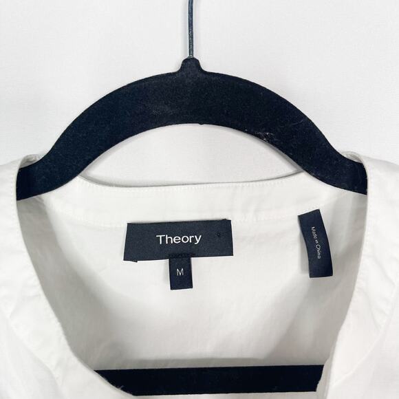 Theory Womens M White Sleeveless Tied Popover Cahliway Shirting Blouse Cotton - Picture 9 of 14